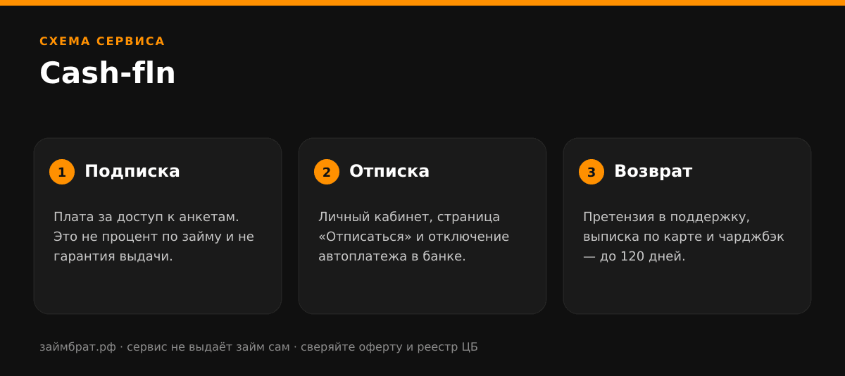 Инфографика Cash-fln: подписка, отписка и возврат денег
