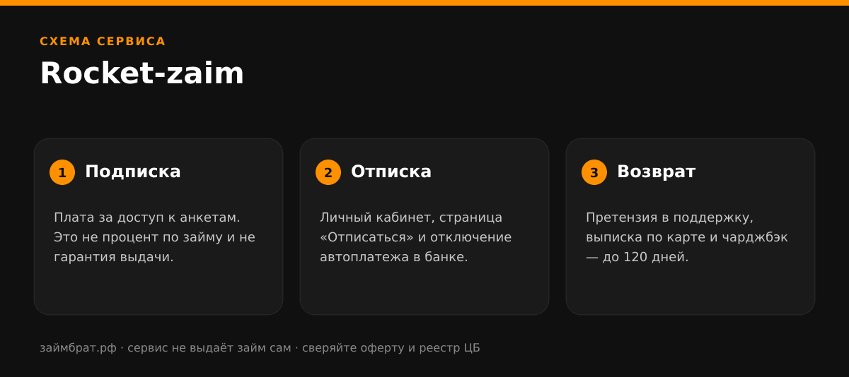 Инфографика Rocket-zaim: подписка, отписка и возврат денег